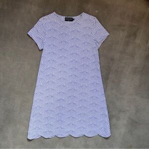 Duffield Lane Scalloped Hem Blue and White Patterned Dress Small